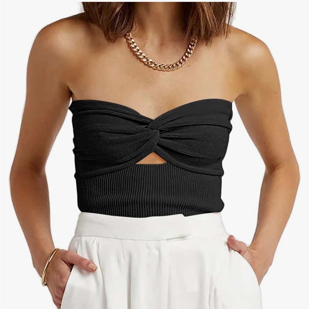Twist Knot Front Cut Out Knit Tube Top